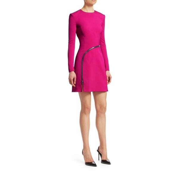 Alexander Wang Fuchsia Long Sleeve Mini Dress Asymmetric Zip Cotton Blend sz 2 - Picture 4 of 15